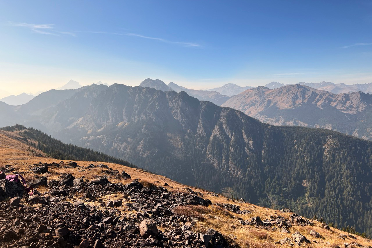 Scenic view of Mount Townsend trail and surrounding Olympic Mountains.