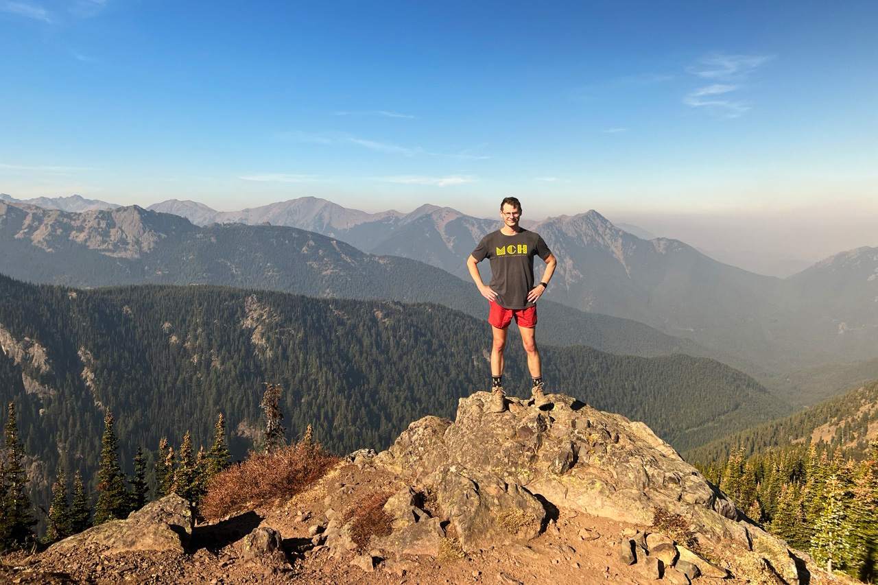 Scenic view of Mount Townsend trail and surrounding Olympic Mountains standing at the summit